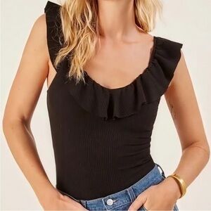 Reformation Roxanna Black Ruffle Ribbed Women’s Tank Top Sz S